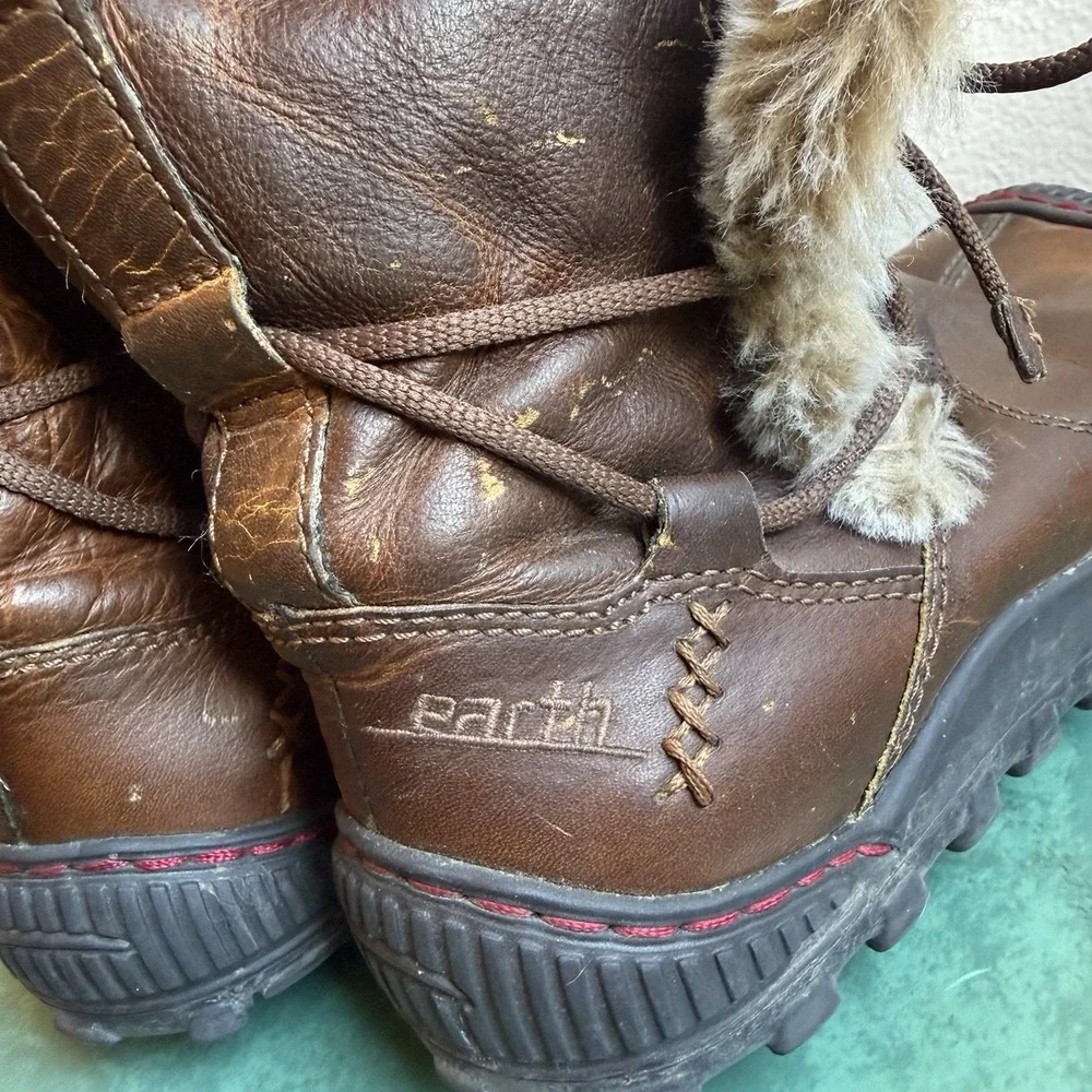 Earth Kalso Central Leather Winter Boots 6B Faux Fur Lined Thinsulate Gorpcore